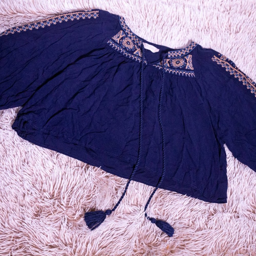 Blue Tunic Blouse With Embroidery